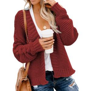 imageDokotoo Womens Open Front Long Sleeve Chunky Knit Cardigan Sweaters Loose Outwear CoatC Red