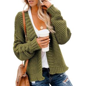 imageDokotoo Womens Open Front Long Sleeve Chunky Knit Cardigan Sweaters Loose Outwear CoatC1 Green