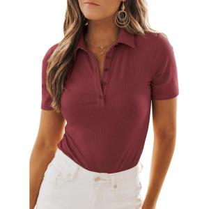 imageDokotoo Womens Polo Shirts Short Sleeve Collared V Neck T Shirts Summer Blouses Business Casual TopsRed Dahlia