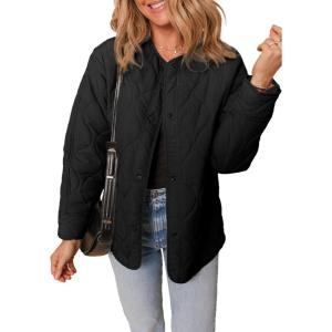 imageDokotoo Womens Quilted Lightweight Jackets Button Down Puffer Jacket Coats Padded Outwear with PocketsBlack