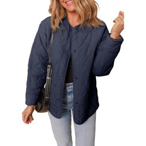 imageDokotoo Womens Quilted Lightweight Jackets Button Down Puffer Jacket Coats Padded Outwear with PocketsBlue