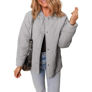 imageDokotoo Womens Quilted Lightweight Jackets Button Down Puffer Jacket Coats Padded Outwear with PocketsGray