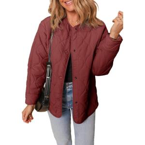 imageDokotoo Womens Quilted Lightweight Jackets Button Down Puffer Jacket Coats Padded Outwear with PocketsRed