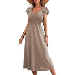 imageDokotoo Womens Ruffle Short Sleeve High Waisted Midi Dress 2025 Spring Summer Casual Crewneck ALine DressGoat