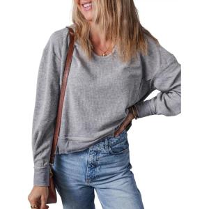 imageDokotoo Womens Spring Outfits V Neck Waffle Knit Tops Cropped Sweaters Long Sleeve Pullover Crop TopGray