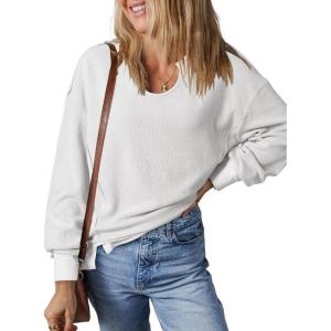imageDokotoo Womens Spring Outfits V Neck Waffle Knit Tops Cropped Sweaters Long Sleeve Pullover Crop TopWhite