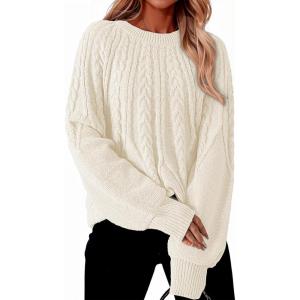 imageDokotoo Womens Sweaters Crewneck Long Sleeve Cable Knit Chunky Sweater Tops Fashion 2025 Fall OutifitsApricot