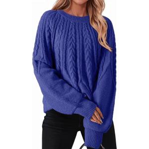 imageDokotoo Womens Sweaters Crewneck Long Sleeve Cable Knit Chunky Sweater Tops Fashion 2025 Fall OutifitsBlue