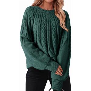 imageDokotoo Womens Sweaters Crewneck Long Sleeve Cable Knit Chunky Sweater Tops Fashion 2025 Fall OutifitsDark Green