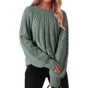 imageDokotoo Womens Sweaters Crewneck Long Sleeve Cable Knit Chunky Sweater Tops Fashion 2025 Fall OutifitsGreen