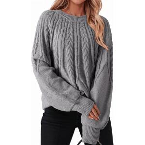 imageDokotoo Womens Sweaters Crewneck Long Sleeve Cable Knit Chunky Sweater Tops Fashion 2025 Fall OutifitsGrey