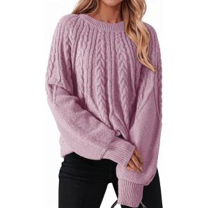 imageDokotoo Womens Sweaters Crewneck Long Sleeve Cable Knit Chunky Sweater Tops Fashion 2025 Fall OutifitsPurple