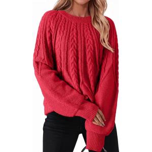 imageDokotoo Womens Sweaters Crewneck Long Sleeve Cable Knit Chunky Sweater Tops Fashion 2025 Fall OutifitsRed 1