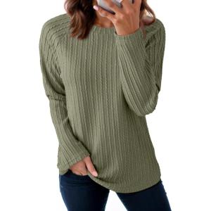 imageDokotoo Womens Tops Long Sleeve Lightweight Shirts 2025 Fall Fashion Clothing Trendy Tops Crewneck Knit Basic TeeA Grass Green