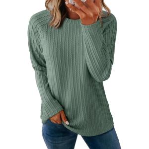 imageDokotoo Womens Tops Long Sleeve Lightweight Shirts 2025 Fall Fashion Clothing Trendy Tops Crewneck Knit Basic TeeA Green