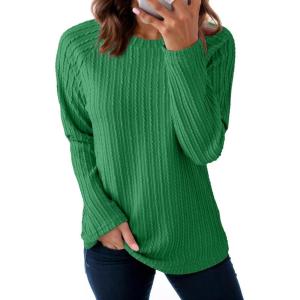 imageDokotoo Womens Tops Long Sleeve Lightweight Shirts 2025 Fall Fashion Clothing Trendy Tops Crewneck Knit Basic TeeBright Green