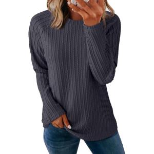 imageDokotoo Womens Tops Long Sleeve Lightweight Shirts 2025 Fall Fashion Clothing Trendy Tops Crewneck Knit Basic TeeDark Grey