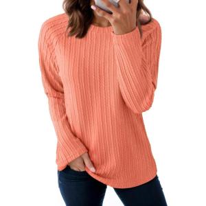 imageDokotoo Womens Tops Long Sleeve Lightweight Shirts 2025 Fall Fashion Clothing Trendy Tops Crewneck Knit Basic TeeGrapefruit Orange