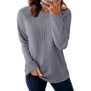 imageDokotoo Womens Tops Long Sleeve Lightweight Shirts 2025 Fall Fashion Clothing Trendy Tops Crewneck Knit Basic TeeMedium Grey