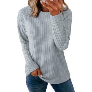 imageDokotoo Womens Tops Long Sleeve Lightweight Shirts 2025 Fall Fashion Clothing Trendy Tops Crewneck Knit Basic TeeMyosotis