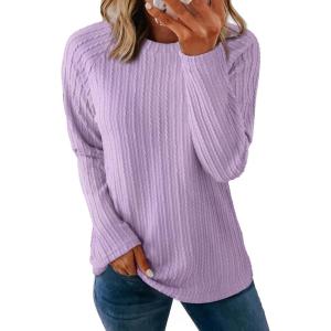 imageDokotoo Womens Tops Long Sleeve Lightweight Shirts 2025 Fall Fashion Clothing Trendy Tops Crewneck Knit Basic TeeOrchid Petal