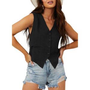 imageDokotoo Womens Vest Dressy Casual VNeck ButtonDown Lined Suit Jacket Waistcoat Versatile VestsBlack