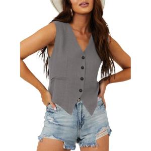 imageDokotoo Womens Vest Dressy Casual VNeck ButtonDown Lined Suit Jacket Waistcoat Versatile VestsGray