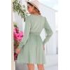imageDokotoo Fall Dresses for 2024 Long Sleeve V Neck Smocked Elastic Waist Casual ALine Swing Mini Dress with PocketsGreen