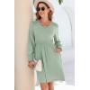 imageDokotoo Fall Dresses for 2024 Long Sleeve V Neck Smocked Elastic Waist Casual ALine Swing Mini Dress with PocketsGreen