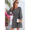 imageDokotoo Fall Dresses for 2024 Long Sleeve V Neck Smocked Elastic Waist Casual ALine Swing Mini Dress with PocketsGrey