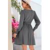 imageDokotoo Fall Dresses for 2024 Long Sleeve V Neck Smocked Elastic Waist Casual ALine Swing Mini Dress with PocketsGrey