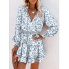 imageDokotoo Fall Dresses for Women 2025 Boho Floral Drawstring V Neck Smocked Long Sleeve Ruffle Tiered Chiffon Mini DressZ Print Floral 1