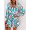 imageDokotoo Fall Dresses for Women 2025 Boho Floral Drawstring V Neck Smocked Long Sleeve Ruffle Tiered Chiffon Mini DressZ Print Floral 4