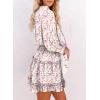 imageDokotoo Fall Dresses for Women 2025 Boho Floral Drawstring V Neck Smocked Long Sleeve Ruffle Tiered Chiffon Mini DressZ Print Floral 5
