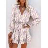 imageDokotoo Fall Dresses for Women 2025 Boho Floral Drawstring V Neck Smocked Long Sleeve Ruffle Tiered Chiffon Mini DressZ Print Floral 5