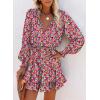imageDokotoo Fall Dresses for Women 2025 Boho Floral Drawstring V Neck Smocked Long Sleeve Ruffle Tiered Chiffon Mini DressZ Print Floral 6