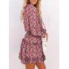 imageDokotoo Fall Dresses for Women 2025 Boho Floral Drawstring V Neck Smocked Long Sleeve Ruffle Tiered Chiffon Mini DressZ Print Floral 6