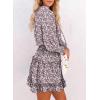 imageDokotoo Fall Dresses for Women 2025 Boho Floral Drawstring V Neck Smocked Long Sleeve Ruffle Tiered Chiffon Mini DressZ Print Leopard