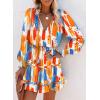 imageDokotoo Fall Dresses for Women 2025 Boho Floral Drawstring V Neck Smocked Long Sleeve Ruffle Tiered Chiffon Mini DressZ Print Multicolor 2
