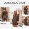 imageDokotoo Fall Dresses for Women 2025 Crew Neck Long Sleeve A Line Shift Dress Solid Color Loose Fit Mini DressCoffee
