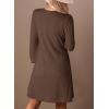 imageDokotoo Fall Dresses for Women 2025 Crew Neck Long Sleeve A Line Shift Dress Solid Color Loose Fit Mini DressCoffee