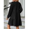 imageDokotoo Fall Dresses for Women 2025 Long Sleeve V Neck Textured Casual Lightweight Tiered Ruffle ALine Mini Babydoll DressBlack