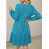 imageDokotoo Fall Dresses for Women 2025 Long Sleeve V Neck Textured Casual Lightweight Tiered Ruffle ALine Mini Babydoll DressBlue