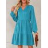 imageDokotoo Fall Dresses for Women 2025 Long Sleeve V Neck Textured Casual Lightweight Tiered Ruffle ALine Mini Babydoll DressBlue