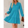 imageDokotoo Fall Dresses for Women 2025 Long Sleeve V Neck Textured Casual Lightweight Tiered Ruffle ALine Mini Babydoll DressBlue