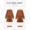 imageDokotoo Fall Dresses for Women 2025 Long Sleeve V Neck Textured Casual Lightweight Tiered Ruffle ALine Mini Babydoll DressBrown