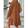 imageDokotoo Fall Dresses for Women 2025 Long Sleeve V Neck Textured Casual Lightweight Tiered Ruffle ALine Mini Babydoll DressBrown