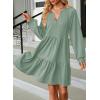 imageDokotoo Fall Dresses for Women 2025 Long Sleeve V Neck Textured Casual Lightweight Tiered Ruffle ALine Mini Babydoll DressGreen