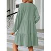 imageDokotoo Fall Dresses for Women 2025 Long Sleeve V Neck Textured Casual Lightweight Tiered Ruffle ALine Mini Babydoll DressGreen