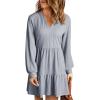 imageDokotoo Fall Dresses for Women 2025 Long Sleeve V Neck Textured Casual Lightweight Tiered Ruffle ALine Mini Babydoll DressGrey